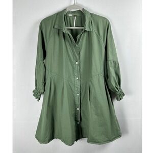 Free People Hannah Poplin Mini Dress Small Green Cotton Boho Coastal Cottagecore